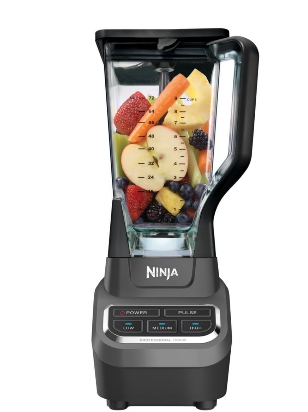 Ninja Blender in Black and Clear with Fruit-Filled Pitcher